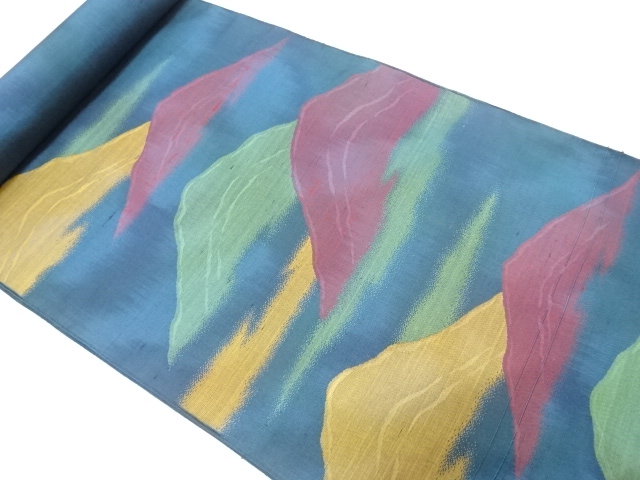 アンティーク　遠山模様織り出し　紬　名古屋帯地反物